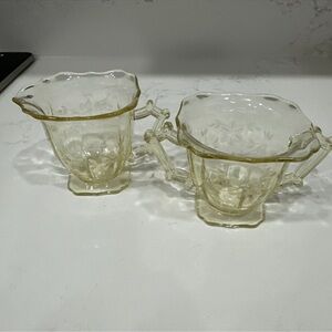 VINTAGE LANCASTER YELLOW DEPRESSION GLASS JUBILEE CREAMER SUGAR SET 1930
